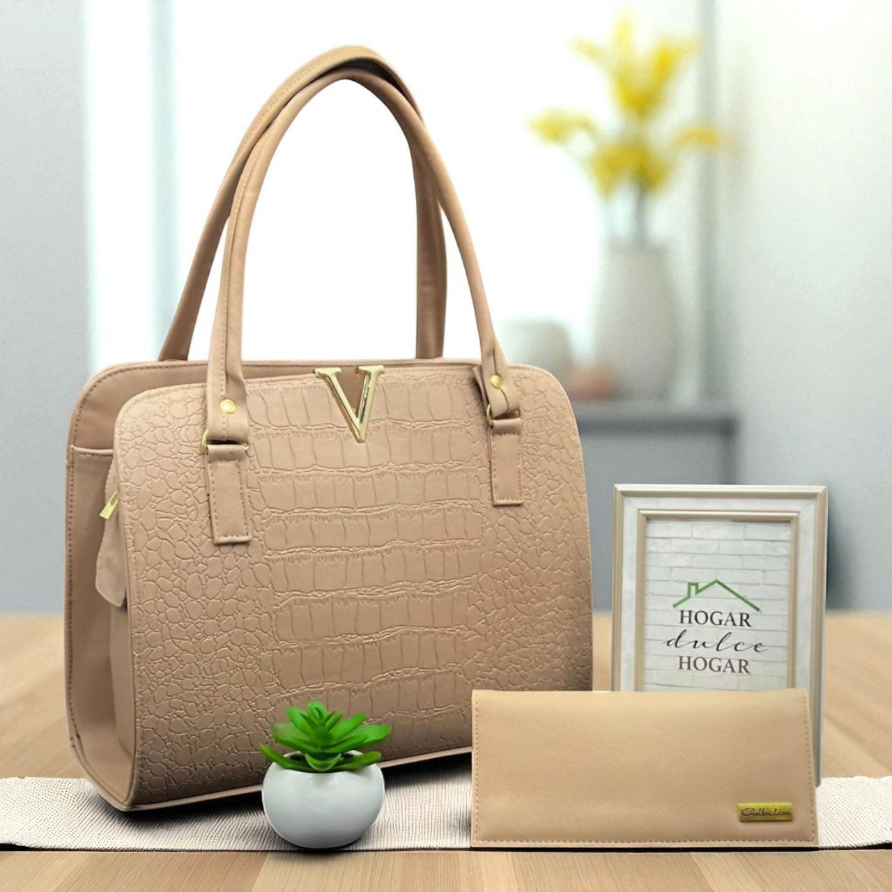 Bolsa de dama Marian elegante moderna croco camel sintética alta calidad duradera