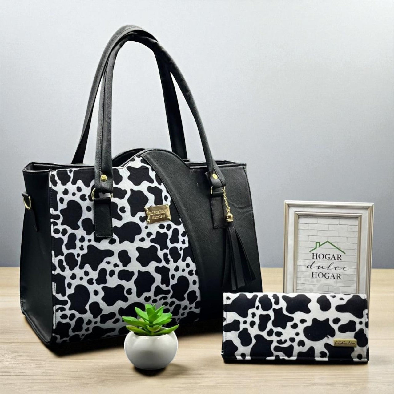 Bolsa de dama Camila elegante moderna estampado vaquita sintética alta calidad duradera