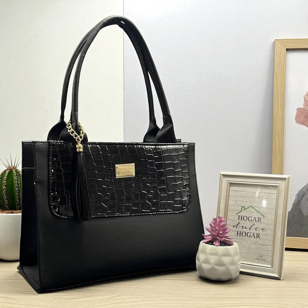 Bolsa de dama Isabela elegante moderna negra sintética alta calidad duradera exclusiva