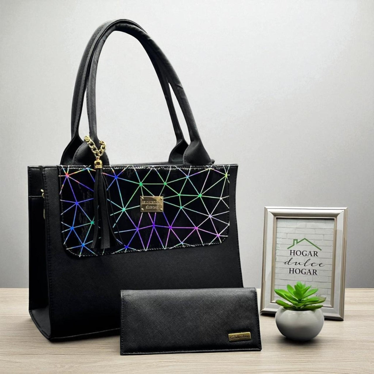 Bolsa de dama Isabela elegante moderna negra sintética alta calidad duradera exclusiva