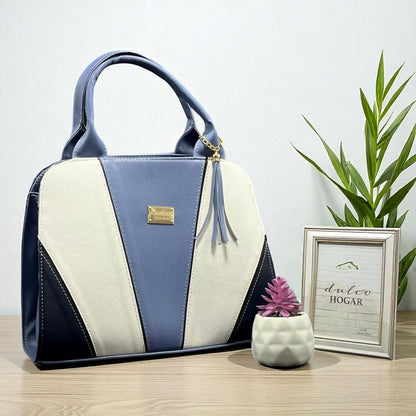 Bolsa Valentina Tricolor Negra Blanca Beige Sintética de Alta Calidad Moderna Elegante