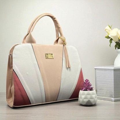 Bolsa Valentina Tricolor Negra Blanca Beige Sintética de Alta Calidad Moderna Elegante