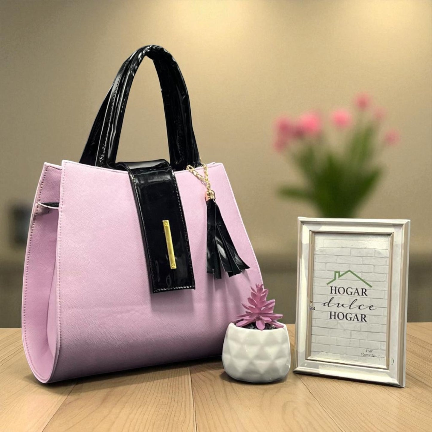 Bolsa de dama Julieta rosa y negro elegante sintética moderna resistente moda