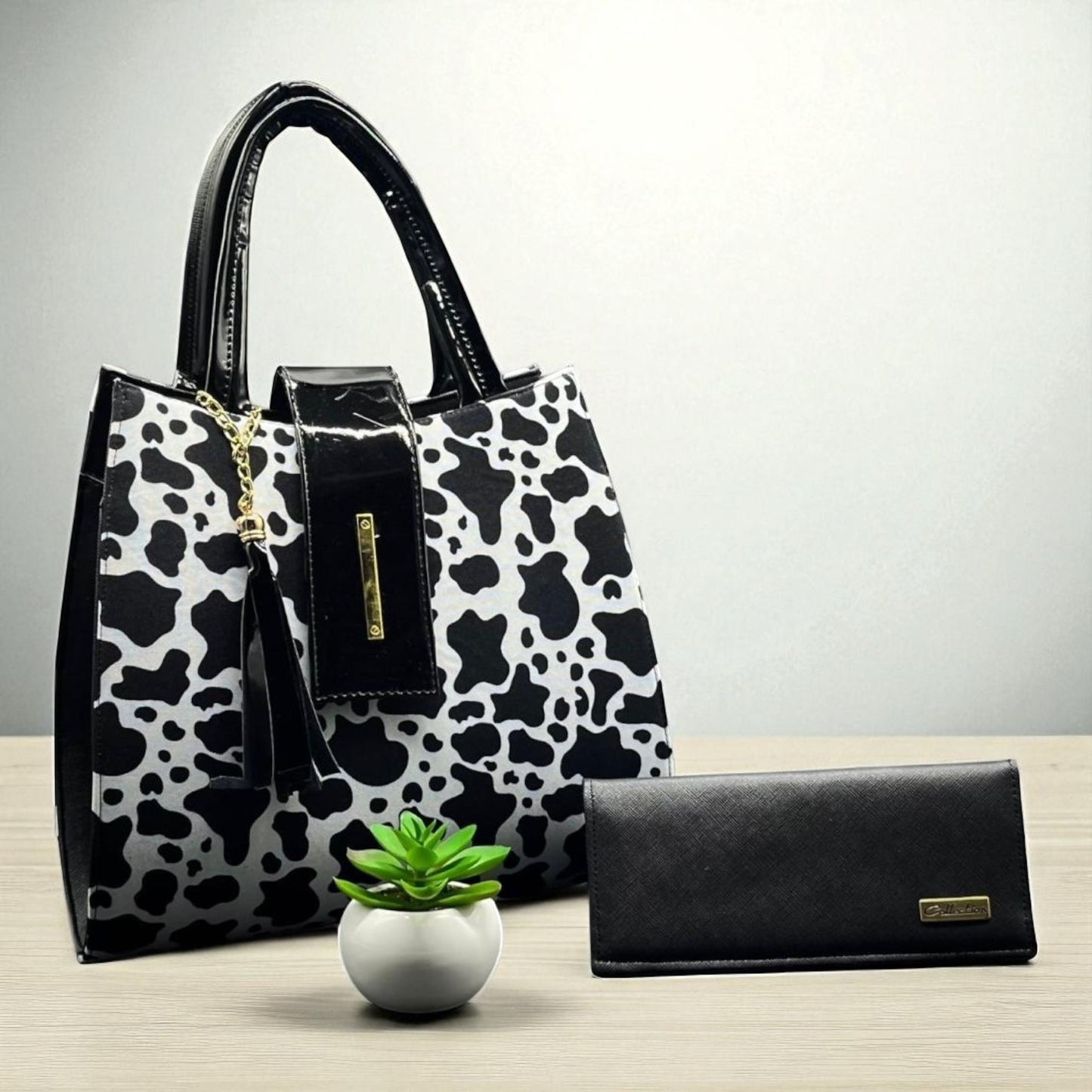 Bolsa de dama Julieta rosa y negro elegante sintética moderna resistente moda