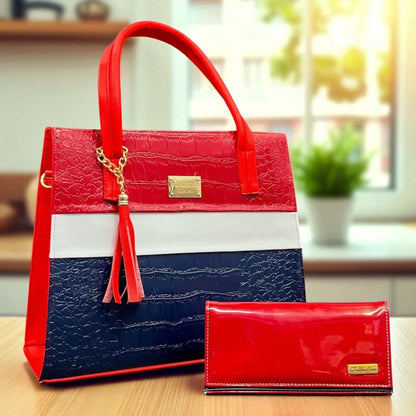 Bolsa de dama Cami croco tricolor rojo azul blanco elegante moda resistente