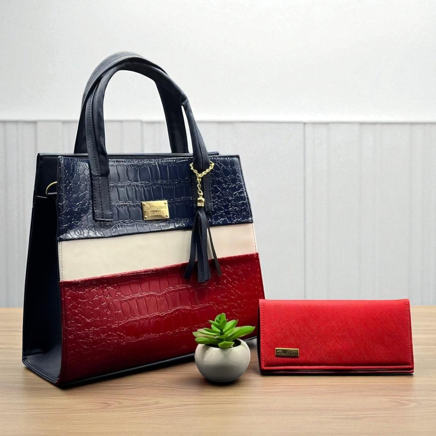 Bolsa de dama Cami croco tricolor rojo azul blanco elegante moda resistente