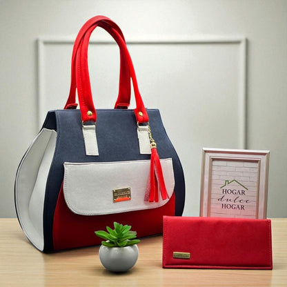 Bolsa de dama Camil tricolor rojo azul blanco elegante sintética resistente moda