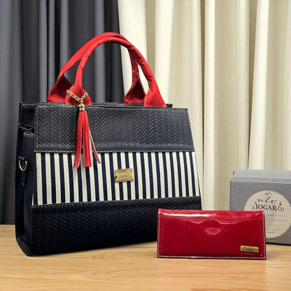 Bolsa de dama elegante Estefa negra rayas marino casual moderna resistente revender