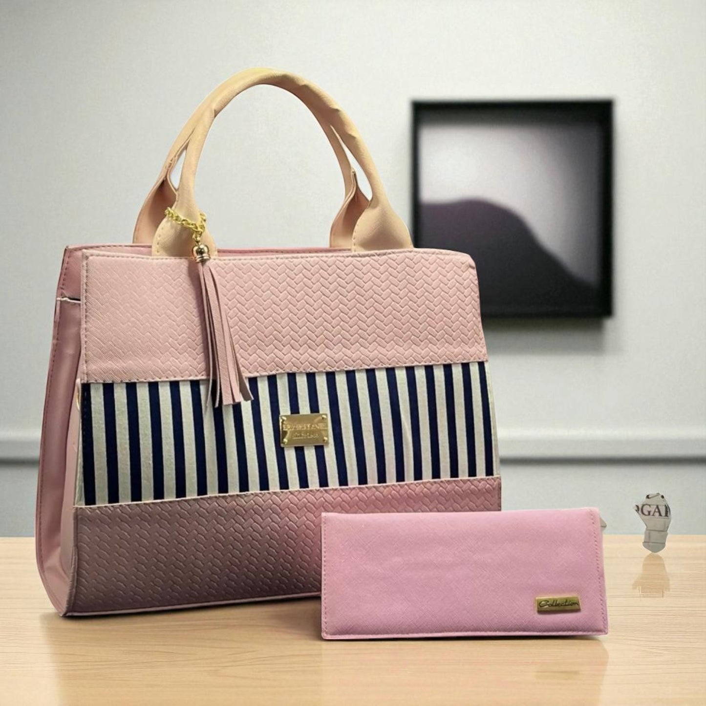 Bolsa de dama elegante Estefa negra rayas marino casual moderna resistente revender