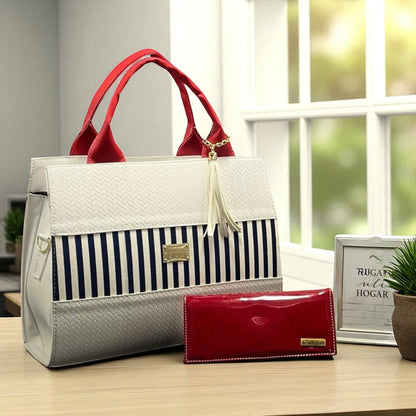 Bolsa de dama elegante Estefa negra rayas marino casual moderna resistente revender