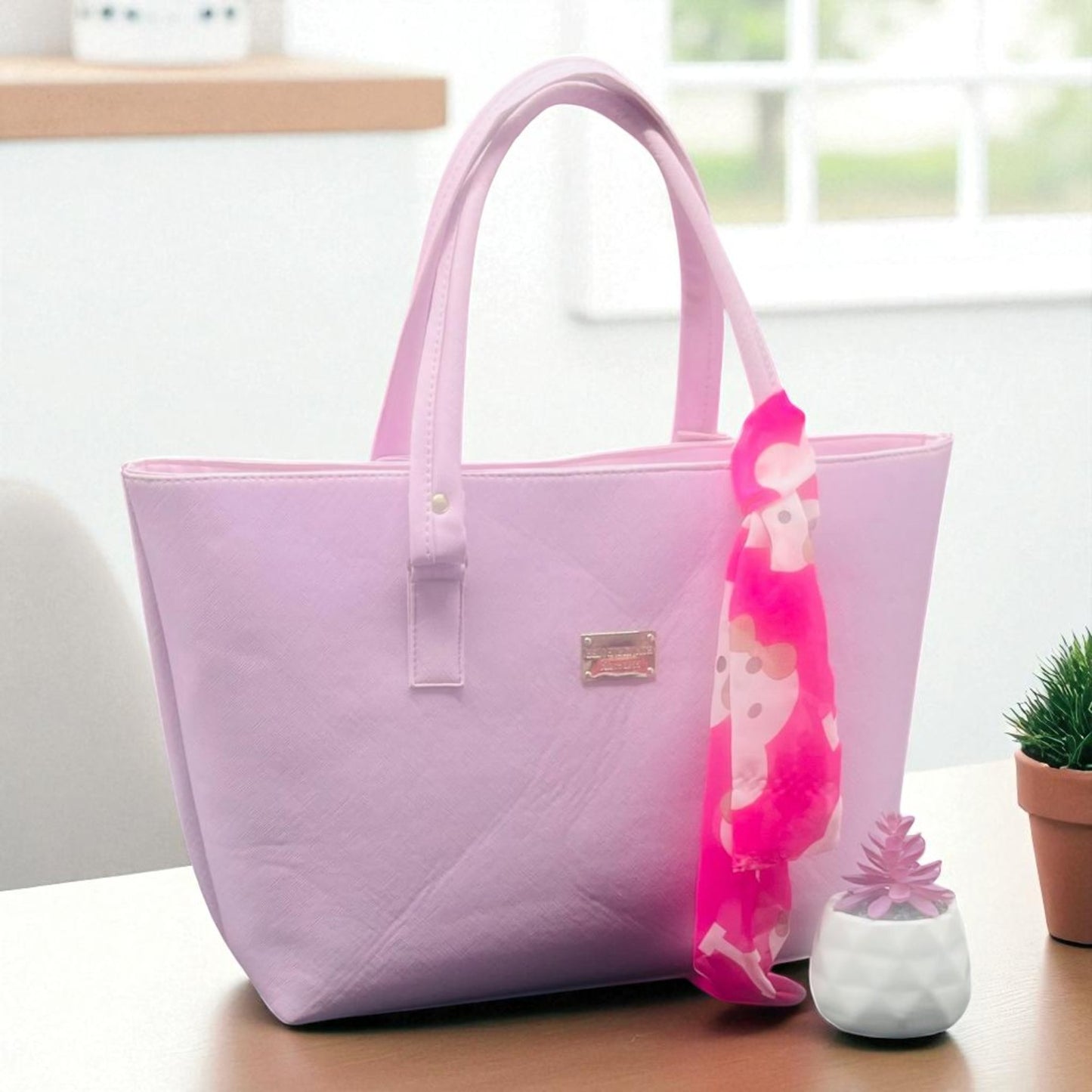 Bolsa negra AITANA de dama elegante con pañuelo floral, amplia, resistente, ideal revender