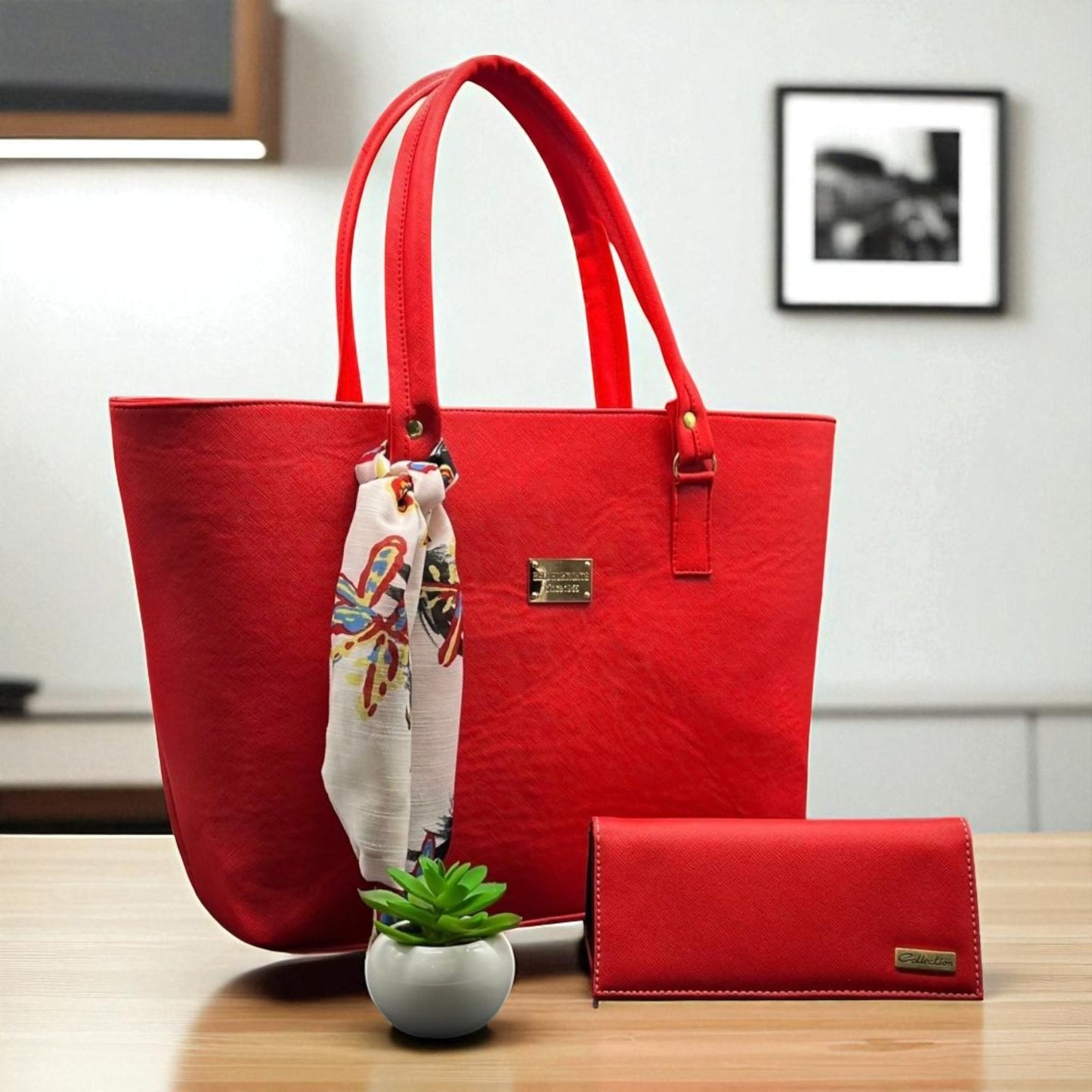 Bolsa negra AITANA de dama elegante con pañuelo floral, amplia, resistente, ideal revender