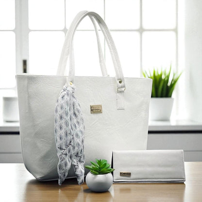 Bolsa negra AITANA de dama elegante con pañuelo floral, amplia, resistente, ideal revender