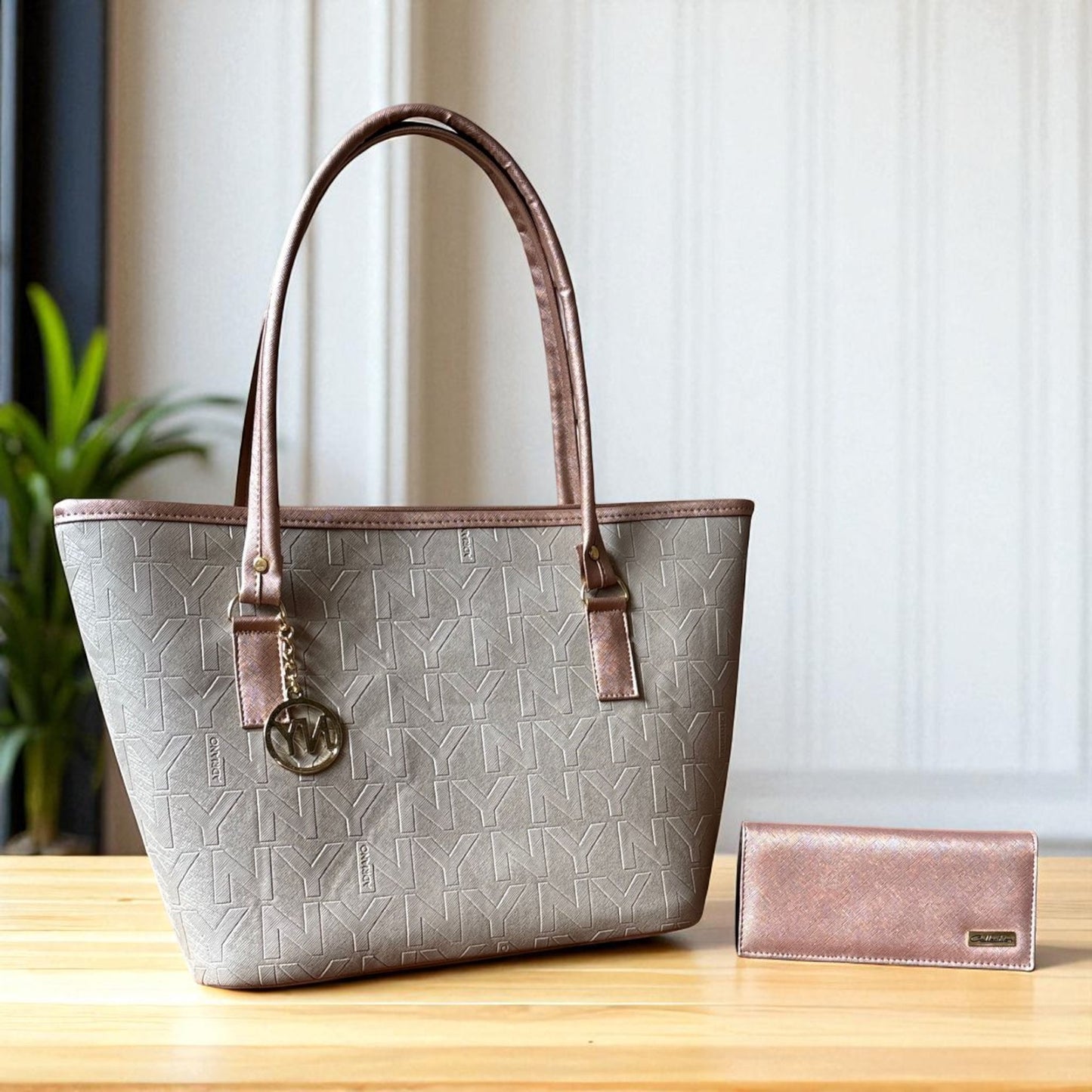 Bolsa tote dama ALEJANDRA elegante gris café NY grande asas largas moderna resistente