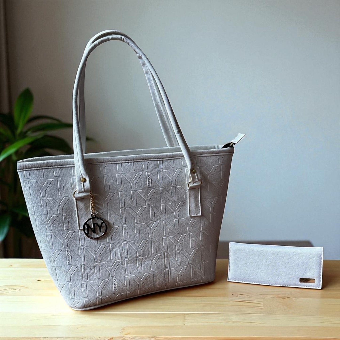 Bolsa tote dama ALEJANDRA elegante gris café NY grande asas largas moderna resistente