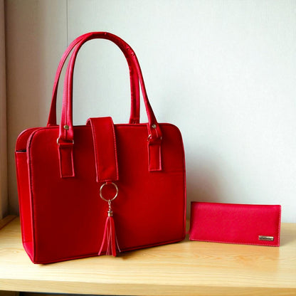 Bolsa de dama MONSERRATH roja elegante con tassel moderno, ideal para oficina
