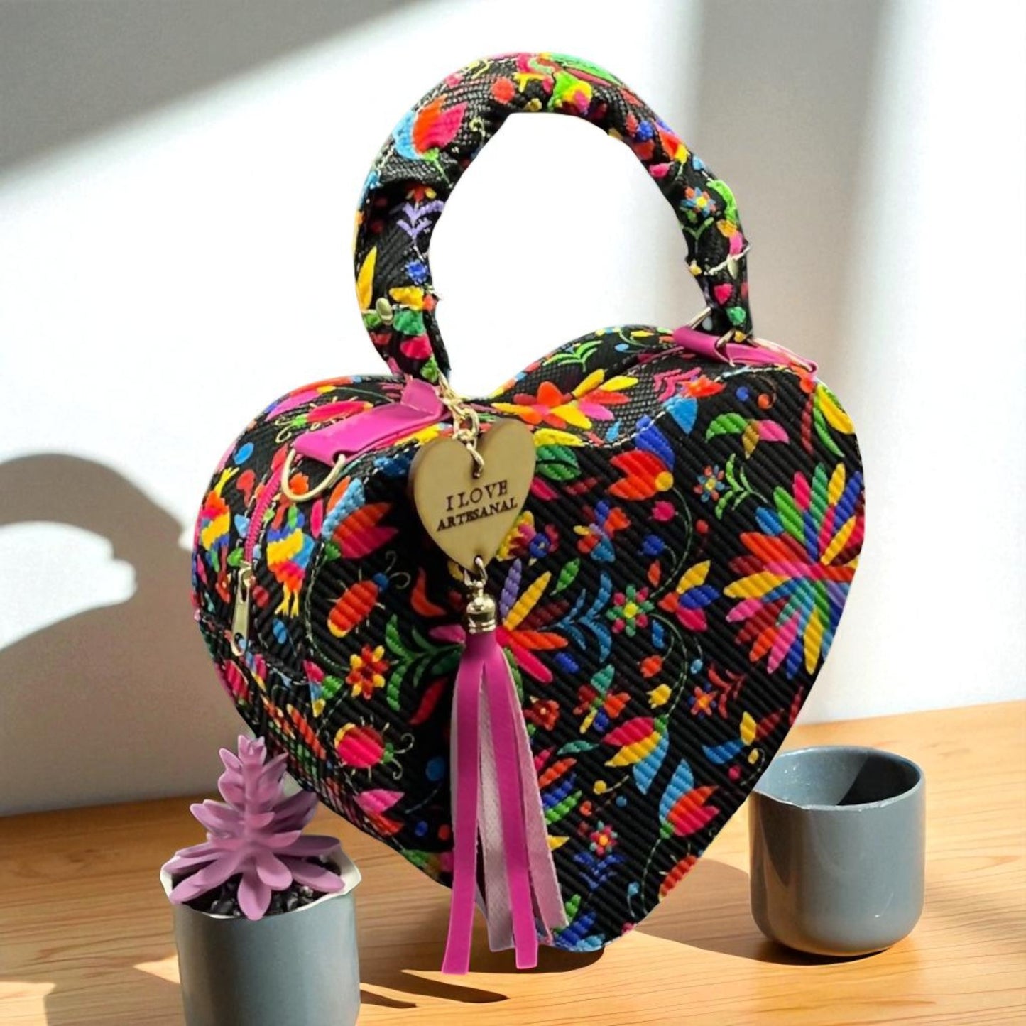 Bolsa corazón artesanal azul blanco mujer elegante moderna juvenil tendencia ideal regalo Erika