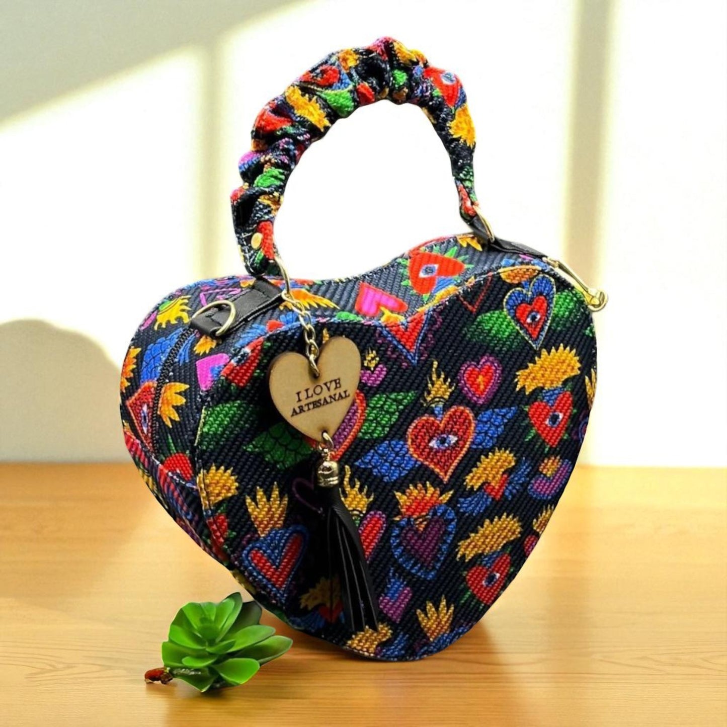 Bolsa corazón artesanal azul blanco mujer elegante moderna juvenil tendencia ideal regalo Erika