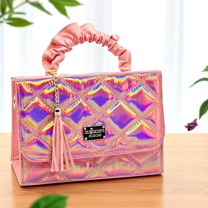Bolsa holográfica de dama SANDY elegante con asa fruncida y diseño moderno