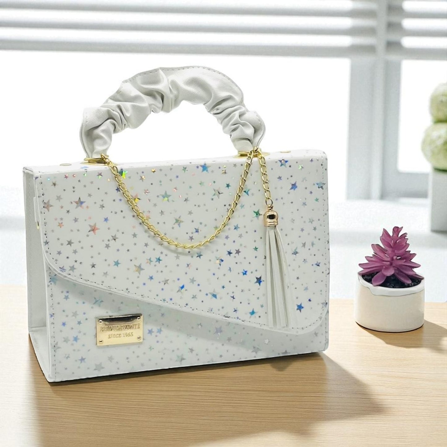 Bolsa de dama CASSANDRA pastel multicolor elegante con asa fruncida y tassel moderno