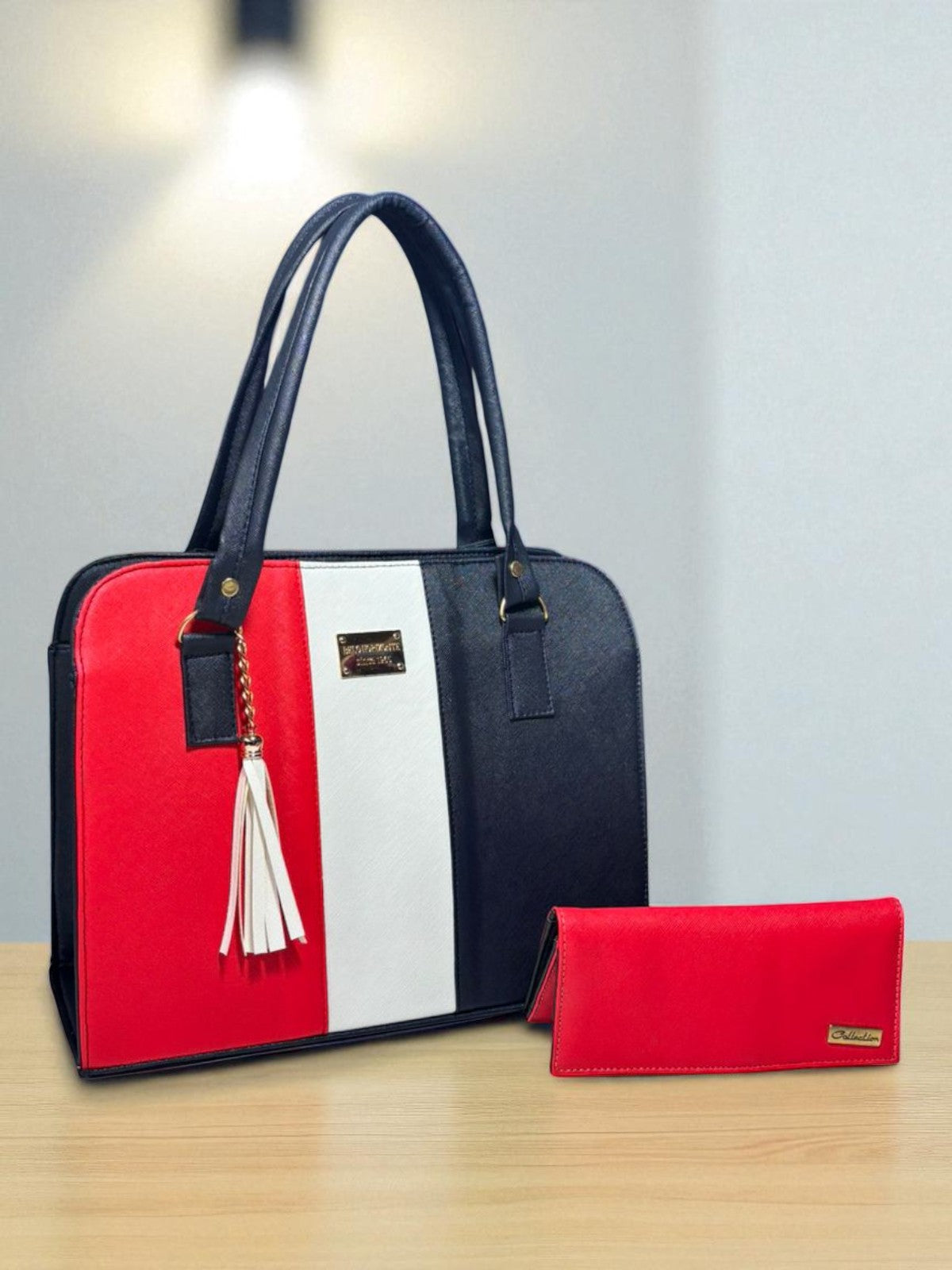 Bolsa elegante LIDIA mujer blanco negro con cartera, moda moderna práctica para revender