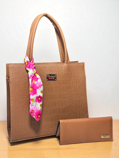 Bolsa de dama REGINA verde croco elegante grande con pañoleta moderna tendencia 2025