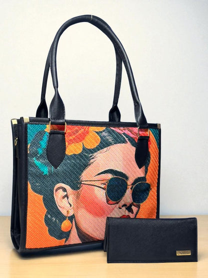 Bolsa Frida Sofía negra colores arte mexicano dama elegante moderna resistente tendencia