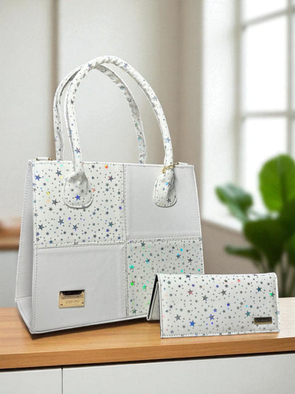 Bolsa dama BRENDA elegante blanca y negra patchwork cuadrícula moderna grande resistente hombro