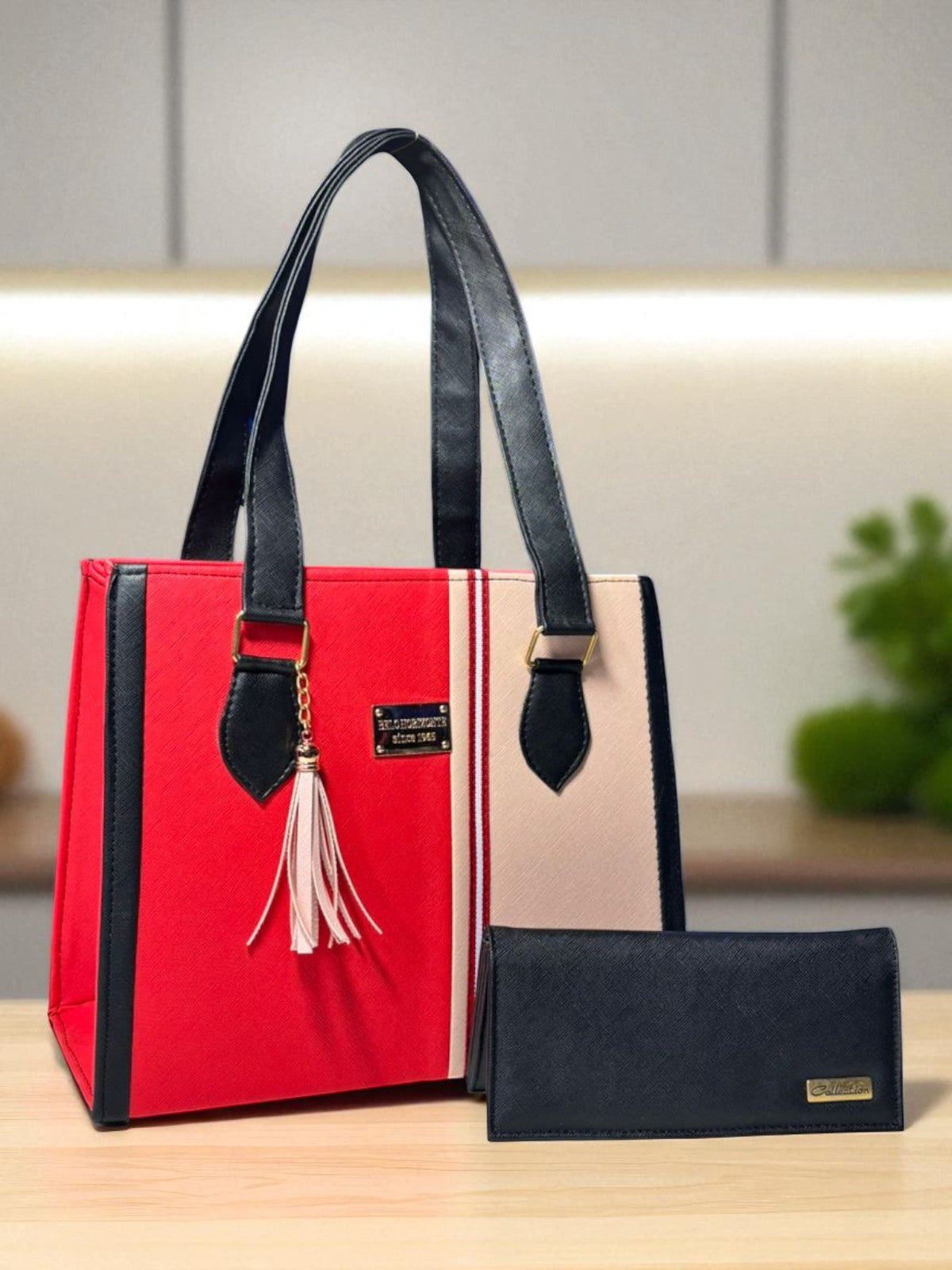 Bolsa de dama PERLA elegante roja y negra, bolso moderno resistente para revender