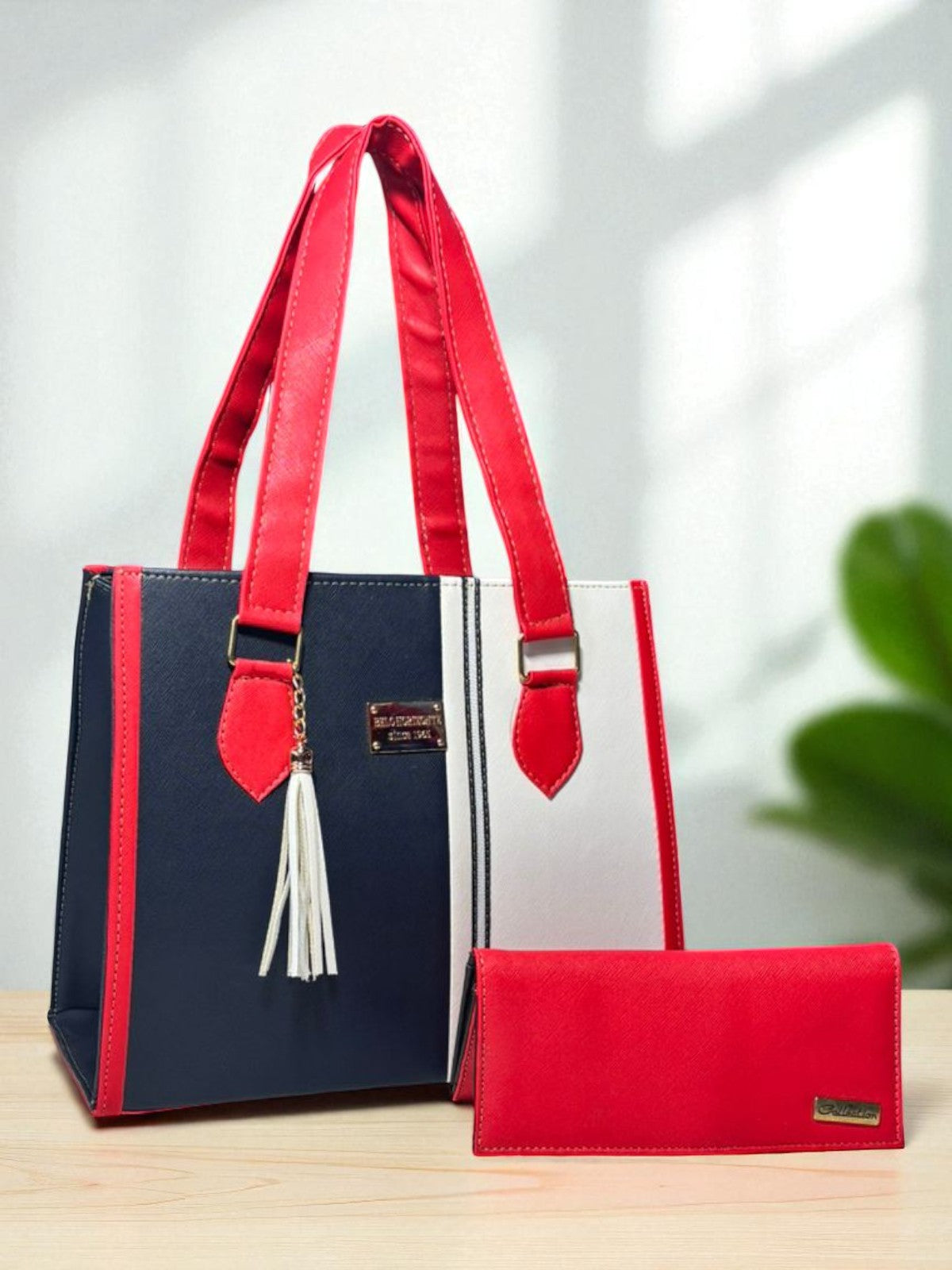 Bolsa de dama PERLA elegante roja y negra, bolso moderno resistente para revender