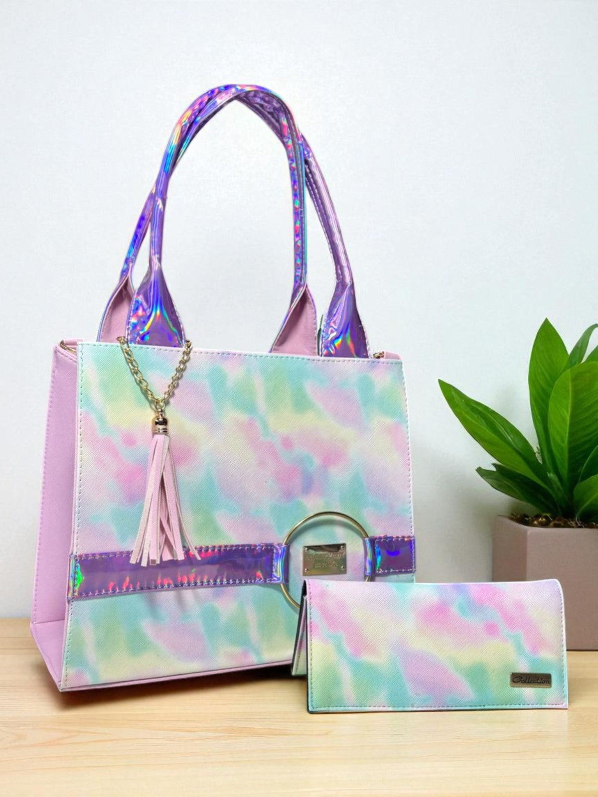 Bolsa de dama ELISA holográfica pastel elegante moderna grande resistente ideal revender