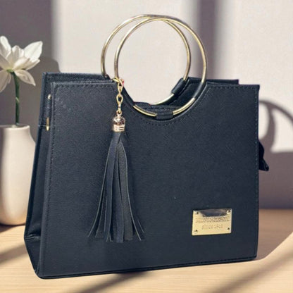 Bolsa de dama Victoria elegante moderna exclusiva negra sintética alta calidad duradera