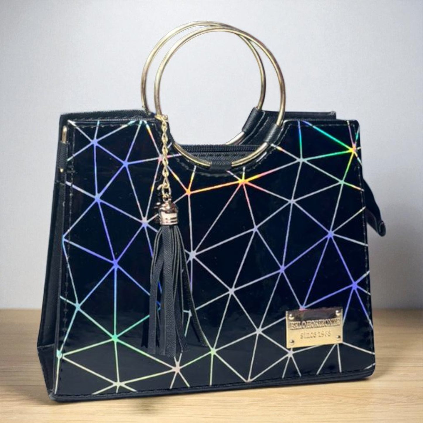 Bolsa de dama Victoria elegante moderna exclusiva negra sintética alta calidad duradera