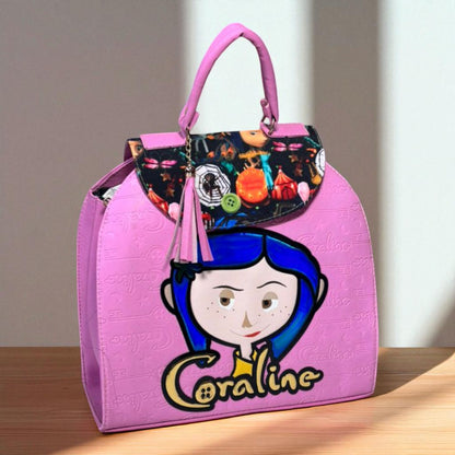 MOCHILA de dama Personajes divertida moderna exclusiva morada sintética alta calidad duradera