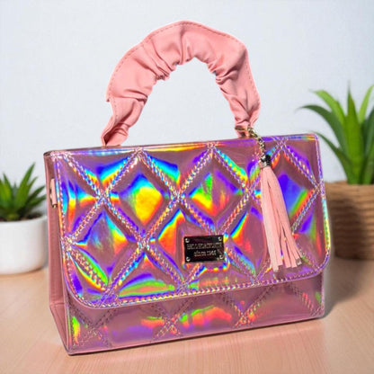 Bolsa holográfica de dama SANDY elegante con asa fruncida y diseño moderno