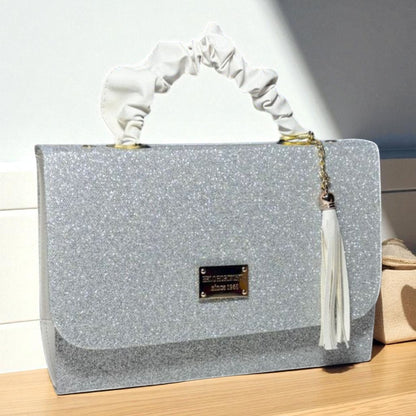 Bolsa holográfica de dama SANDY elegante con asa fruncida y diseño moderno