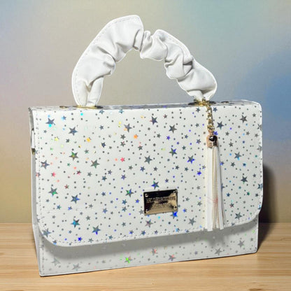 Bolsa holográfica de dama SANDY elegante con asa fruncida y diseño moderno