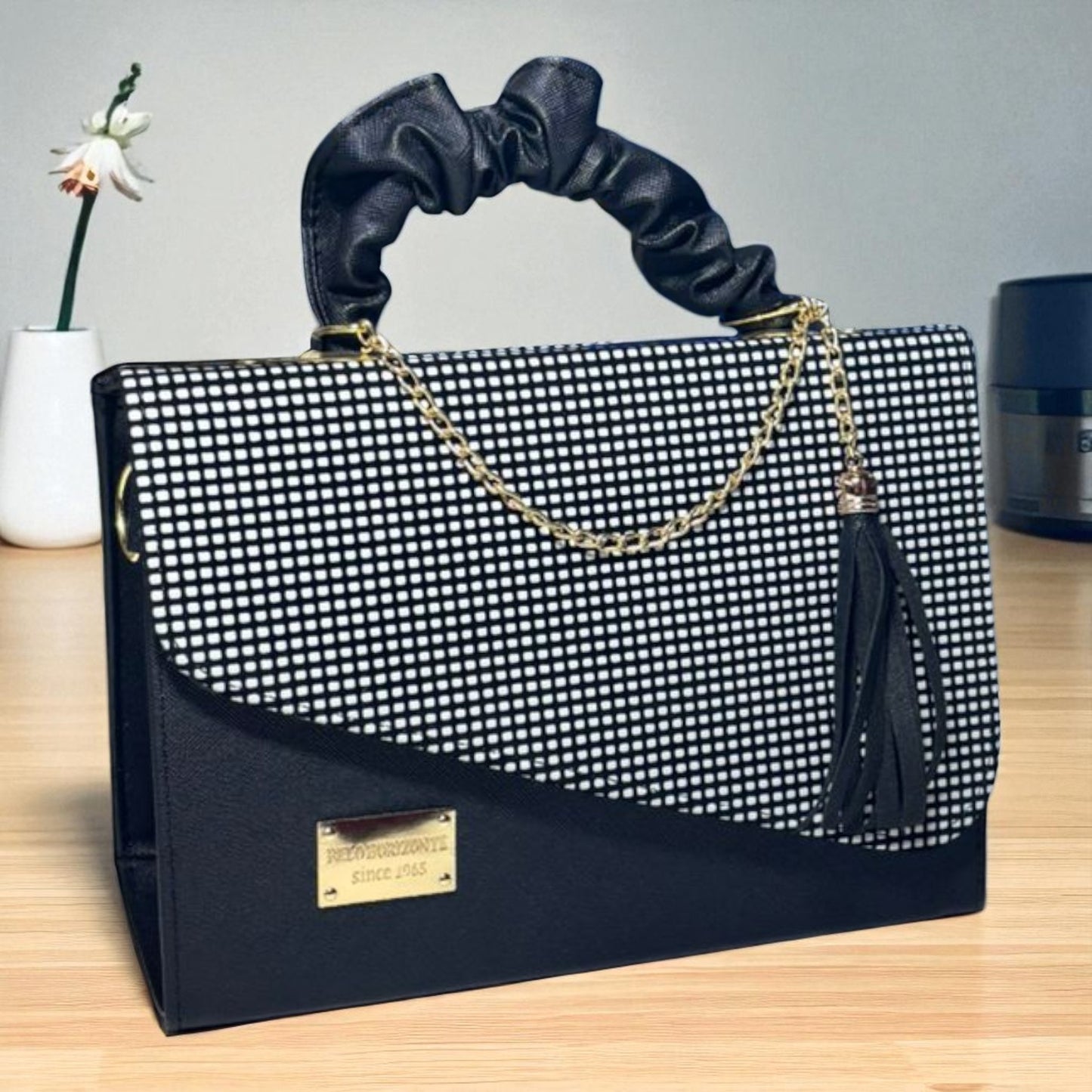 Bolsa de dama CASSANDRA pastel multicolor elegante con asa fruncida y tassel moderno