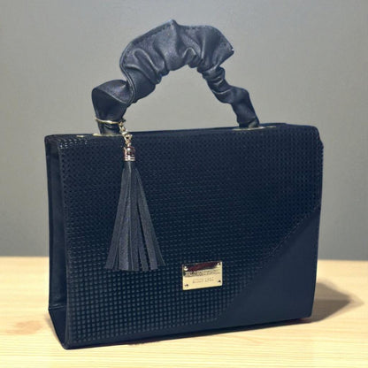 Bolsa holográfica geométrica blanca dama MIRIAM moderna elegante asa scrunchy con cierre