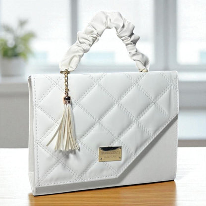 Bolsa holográfica geométrica blanca dama MIRIAM moderna elegante asa scrunchy con cierre