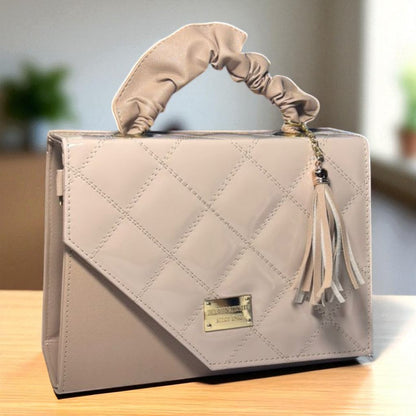 Bolsa holográfica geométrica blanca dama MIRIAM moderna elegante asa scrunchy con cierre