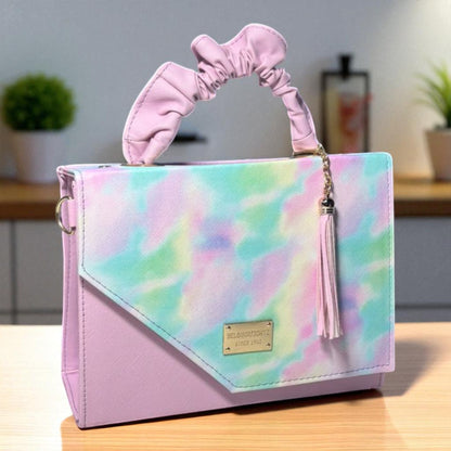 Bolsa holográfica geométrica blanca dama MIRIAM moderna elegante asa scrunchy con cierre