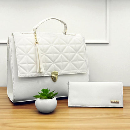 Bolsa de dama VANIA blanca elegante acolchada con asa corta y tassel moderno
