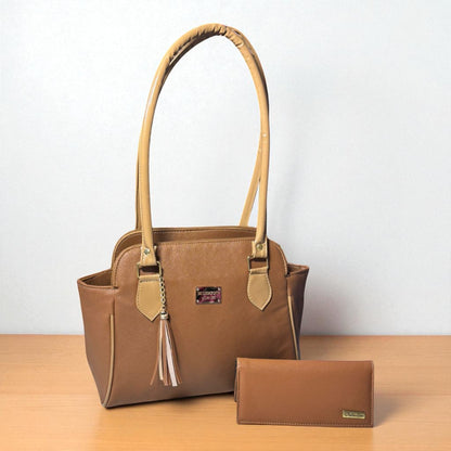 Bolsa café OLIVIA elegante para dama con cartera, asas largas y cierre seguro