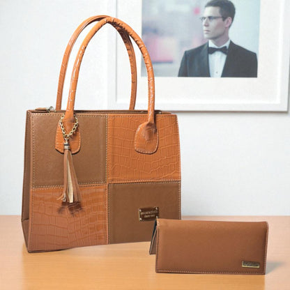 Bolsa dama BRENDA elegante blanca y negra patchwork cuadrícula moderna grande resistente hombro