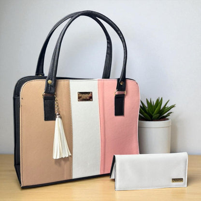 Bolsa elegante LIDIA mujer blanco negro con cartera, moda moderna práctica para revender