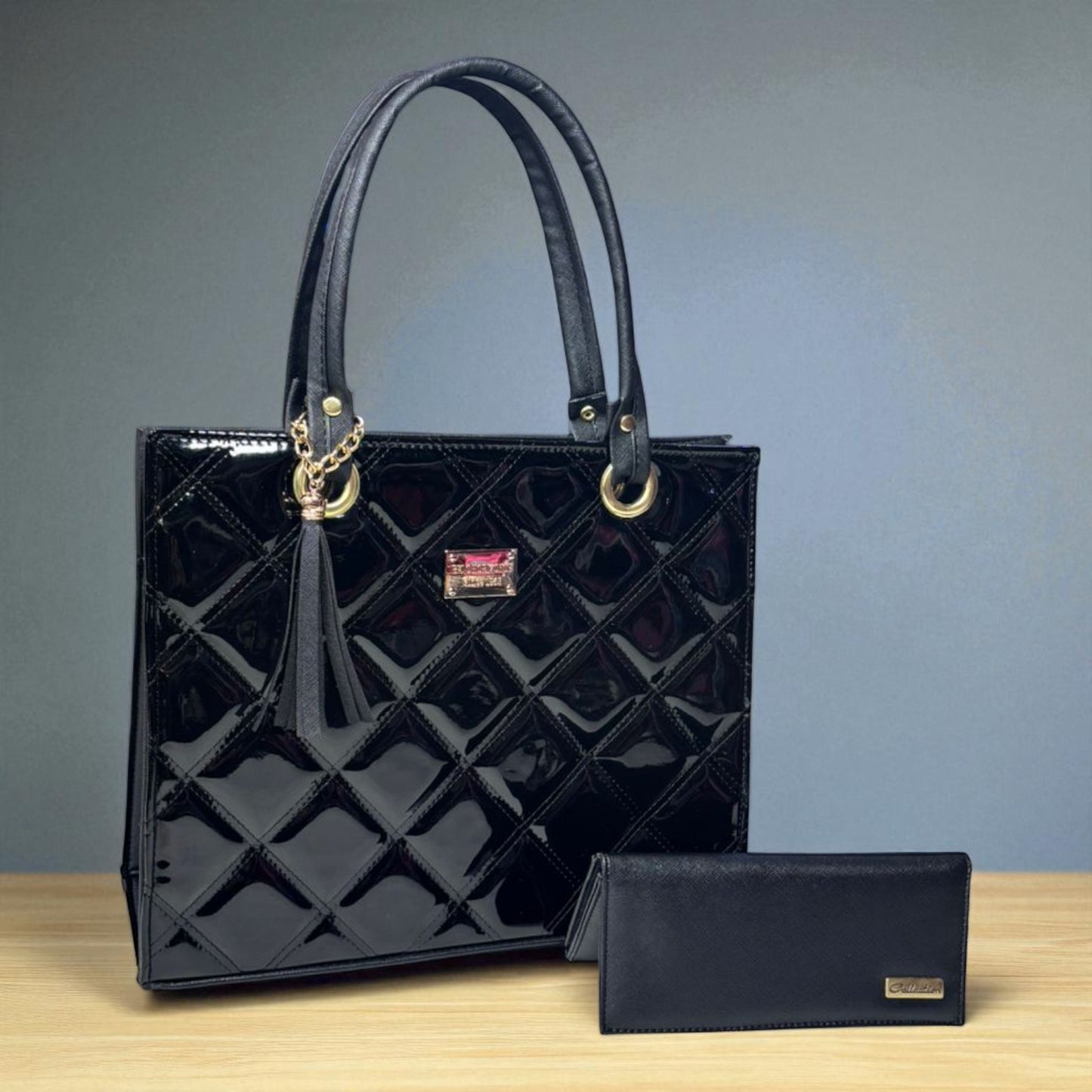 Bolsa negra MARTINA elegante charol dama lujo moderna con cierre segura resistente