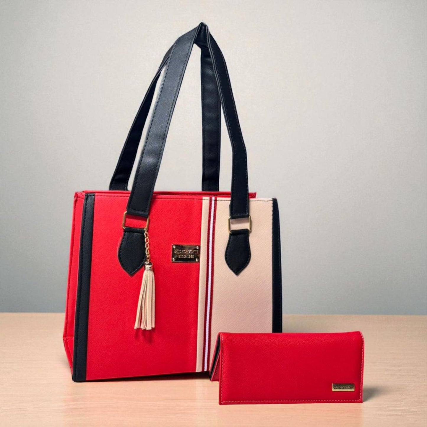 Bolsa de dama PERLA elegante roja y negra, bolso moderno resistente para revender