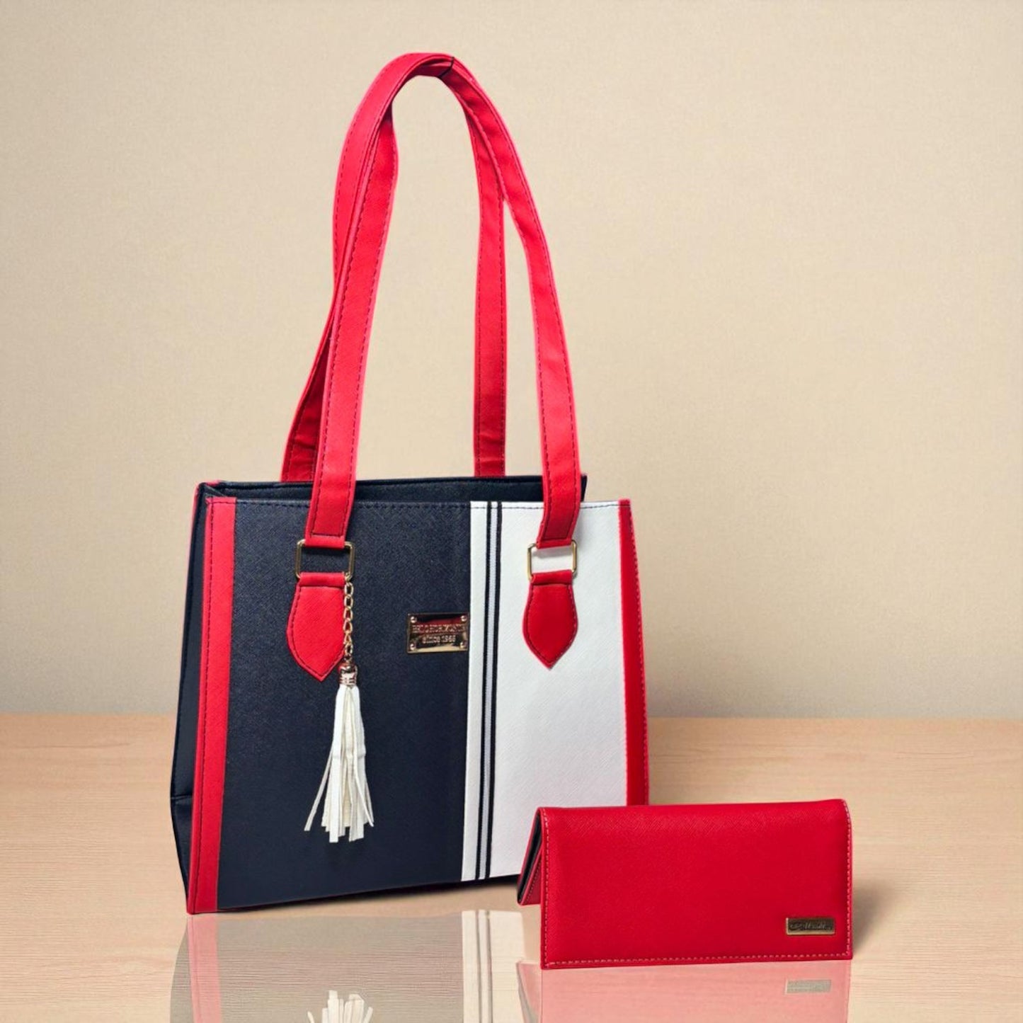 Bolsa de dama PERLA elegante roja y negra, bolso moderno resistente para revender