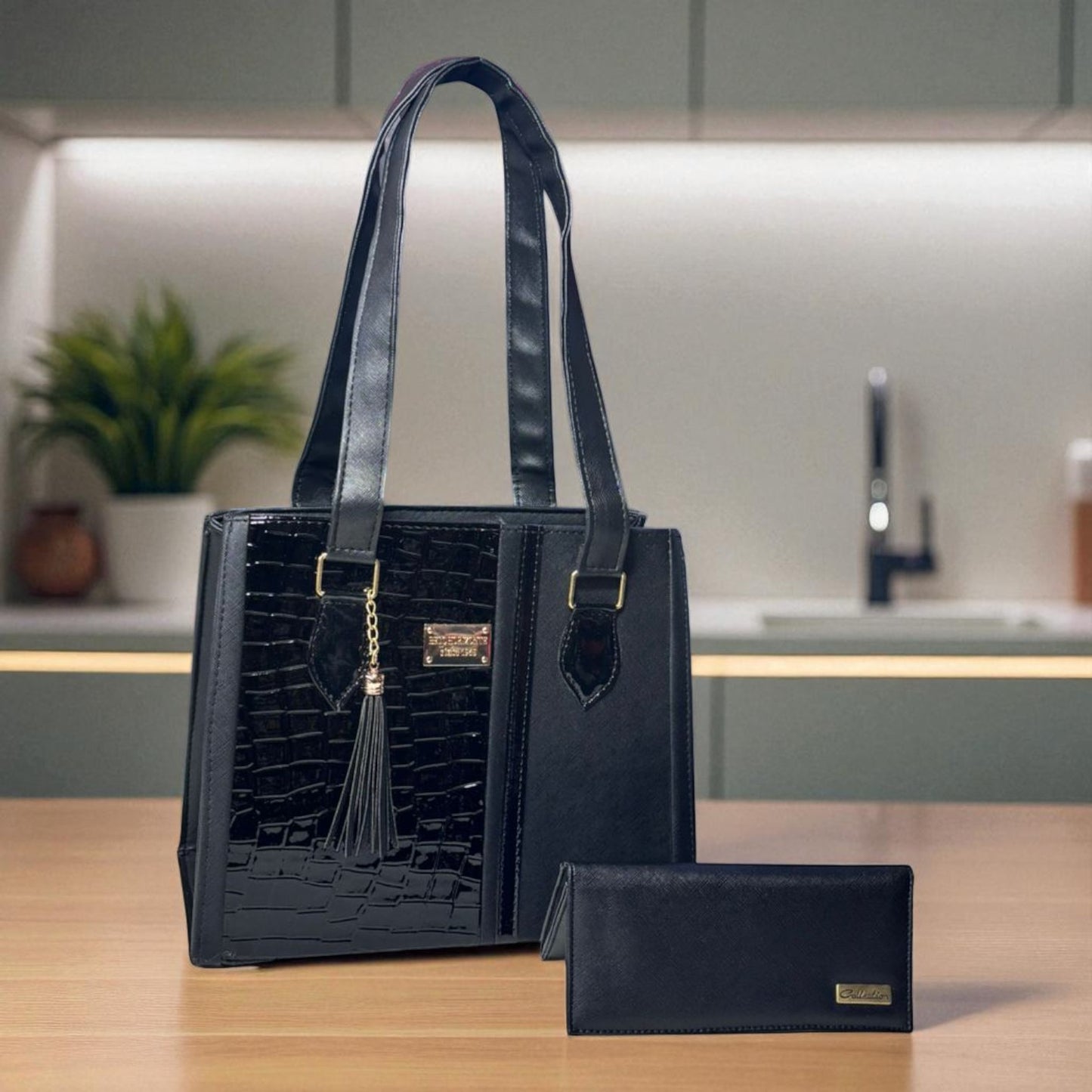 Bolsa de dama PERLA elegante roja y negra, bolso moderno resistente para revender